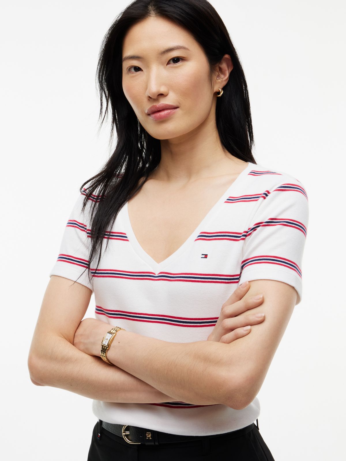 Striped V-Neck Favorite T-Shirt — Ecru