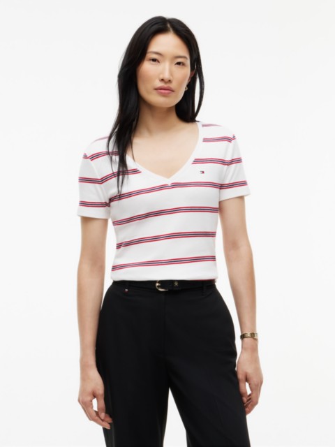 Женские футболки Tommy Hilfiger Slim Fit Striped V-Neck Favorite T-Shirt