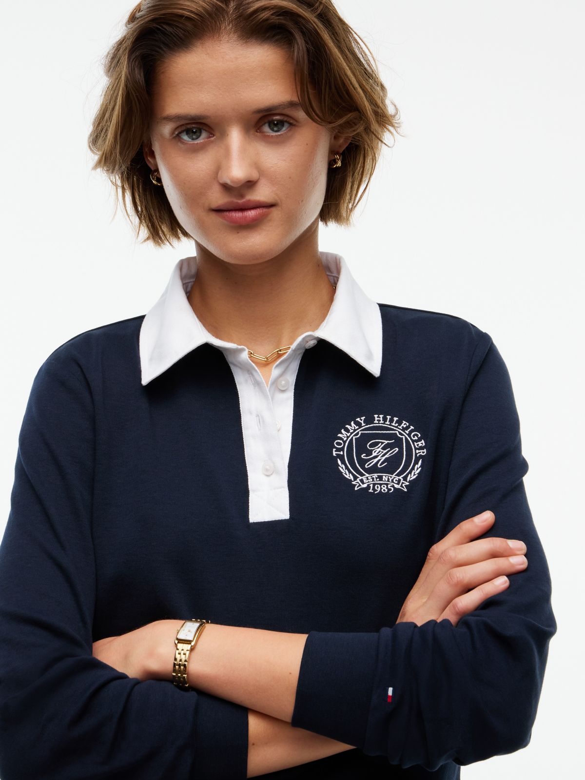 Crest Interlock Rugby T-Shirt — Navy Blue