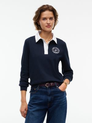Crest Interlock Rugby T-Shirt, Navy Blue