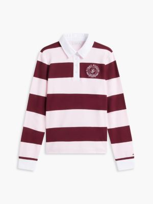 Женская футболка Tommy Hilfiger Crest Striped Interlock Rugby T-Shirt, цвет: Бордовый комбинированный — фото 5