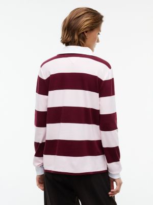 Женская футболка Tommy Hilfiger Crest Striped Interlock Rugby T-Shirt, цвет: Бордовый комбинированный — фото 4