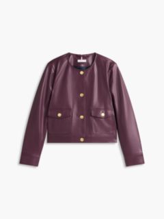 Gold-Button Faux Leather Lady Jacket — Deep Burgundy 5