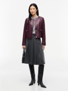 Gold-Button Faux Leather Lady Jacket — Deep Burgundy 2