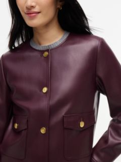 Gold-Button Faux Leather Lady Jacket — Deep Burgundy 3