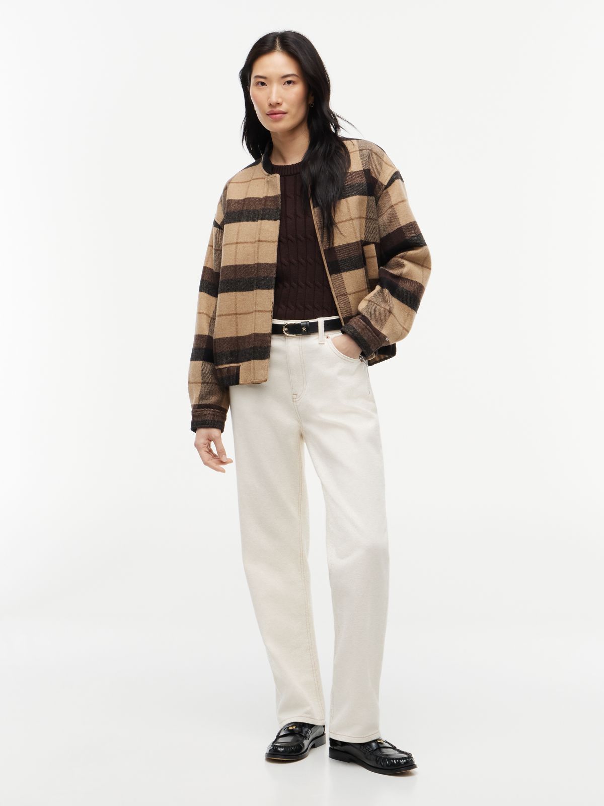 Heathered Wool-Blend Bomber Jacket — Clayed Pebble Multi