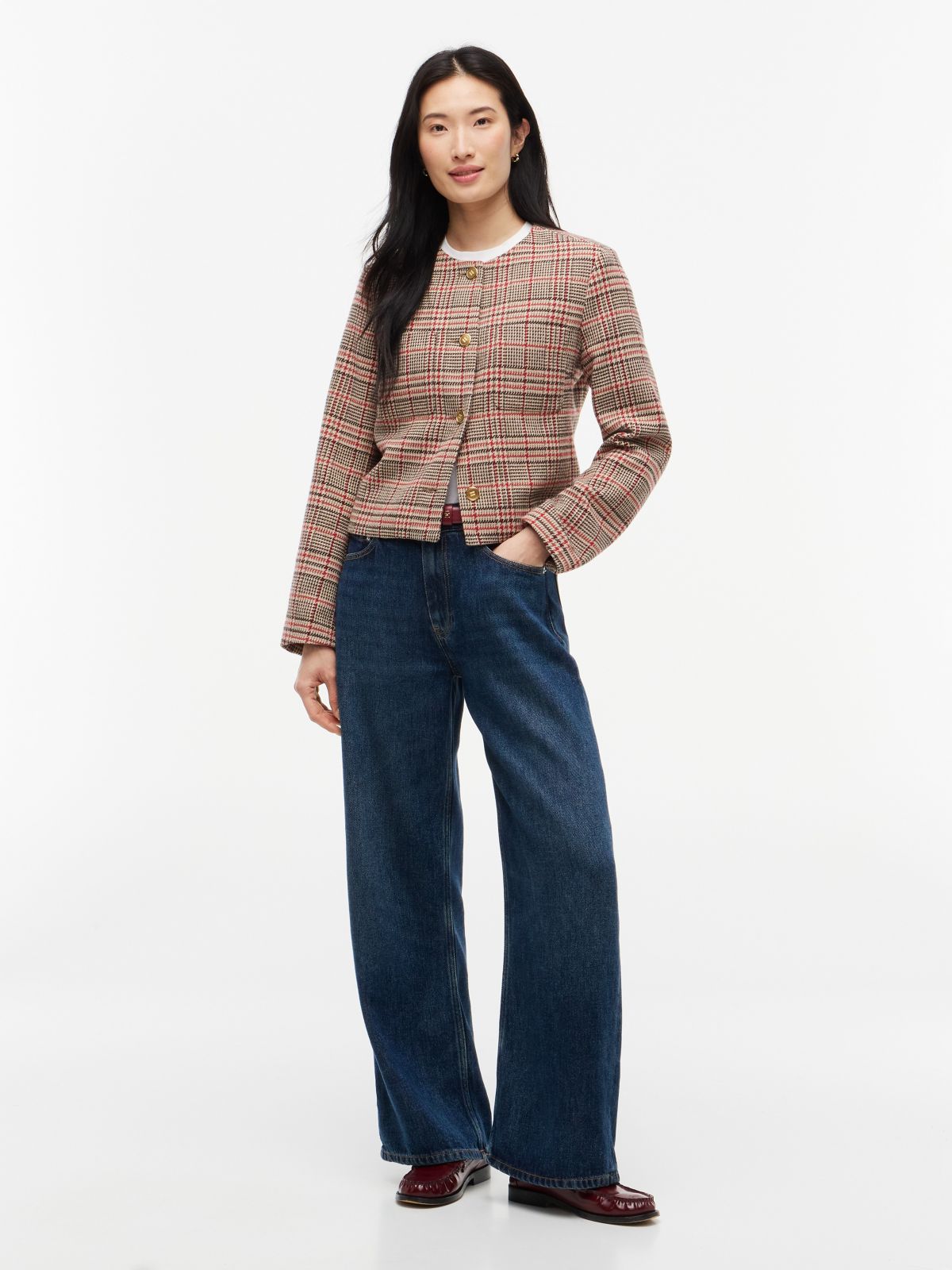 Gold-Button Tweed Lady Jacket — Gulf Sand