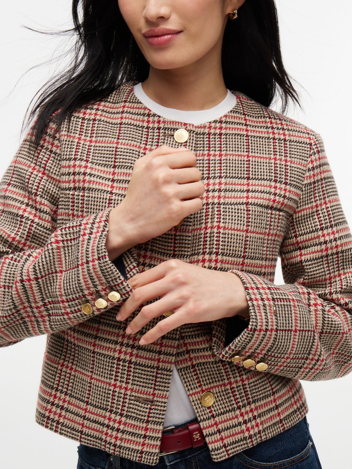 Gold-Button Tweed Lady Jacket — Gulf Sand