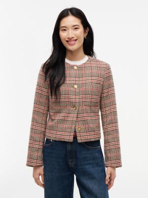 Gold-Button Tweed Lady Jacket, Gulf Sand
