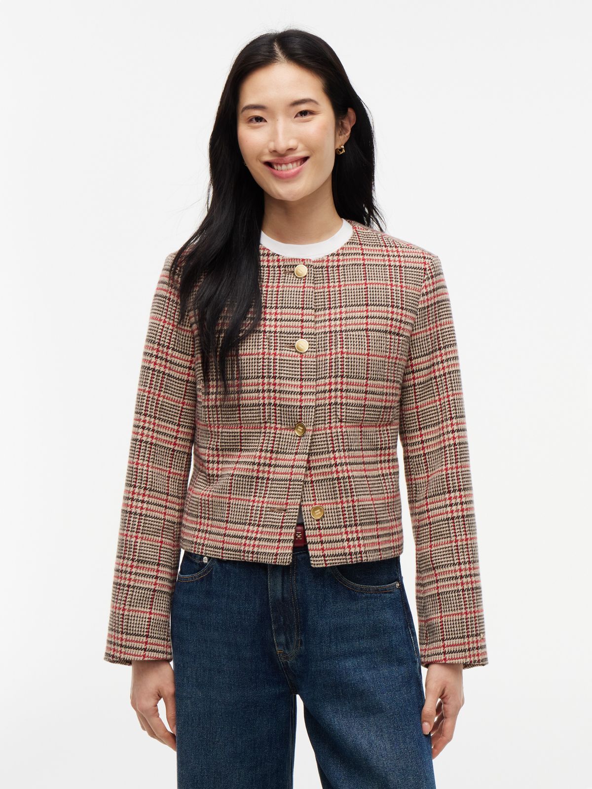 Gold-Button Tweed Lady Jacket — Gulf Sand