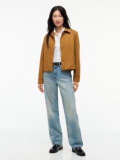 Gold-Button Faux Suede Jacket — Pure Brown 2