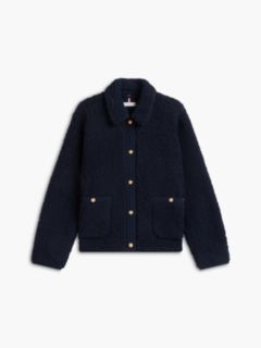 Gold-Button Teddy Fleece Jacket — Navy Blue 5