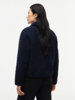 Gold-Button Teddy Fleece Jacket — Navy Blue 4
