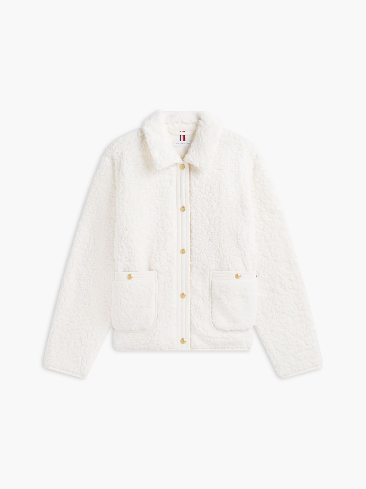 Gold-Button Teddy Fleece Jacket — Ivory