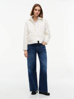 Gold-Button Teddy Fleece Jacket — Ivory 2