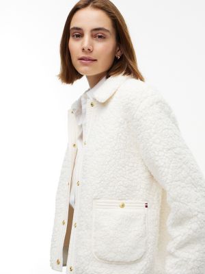 Женская куртка Tommy Hilfiger Gold-Button Teddy Fleece, цвет: Слоновая кость — фото 3