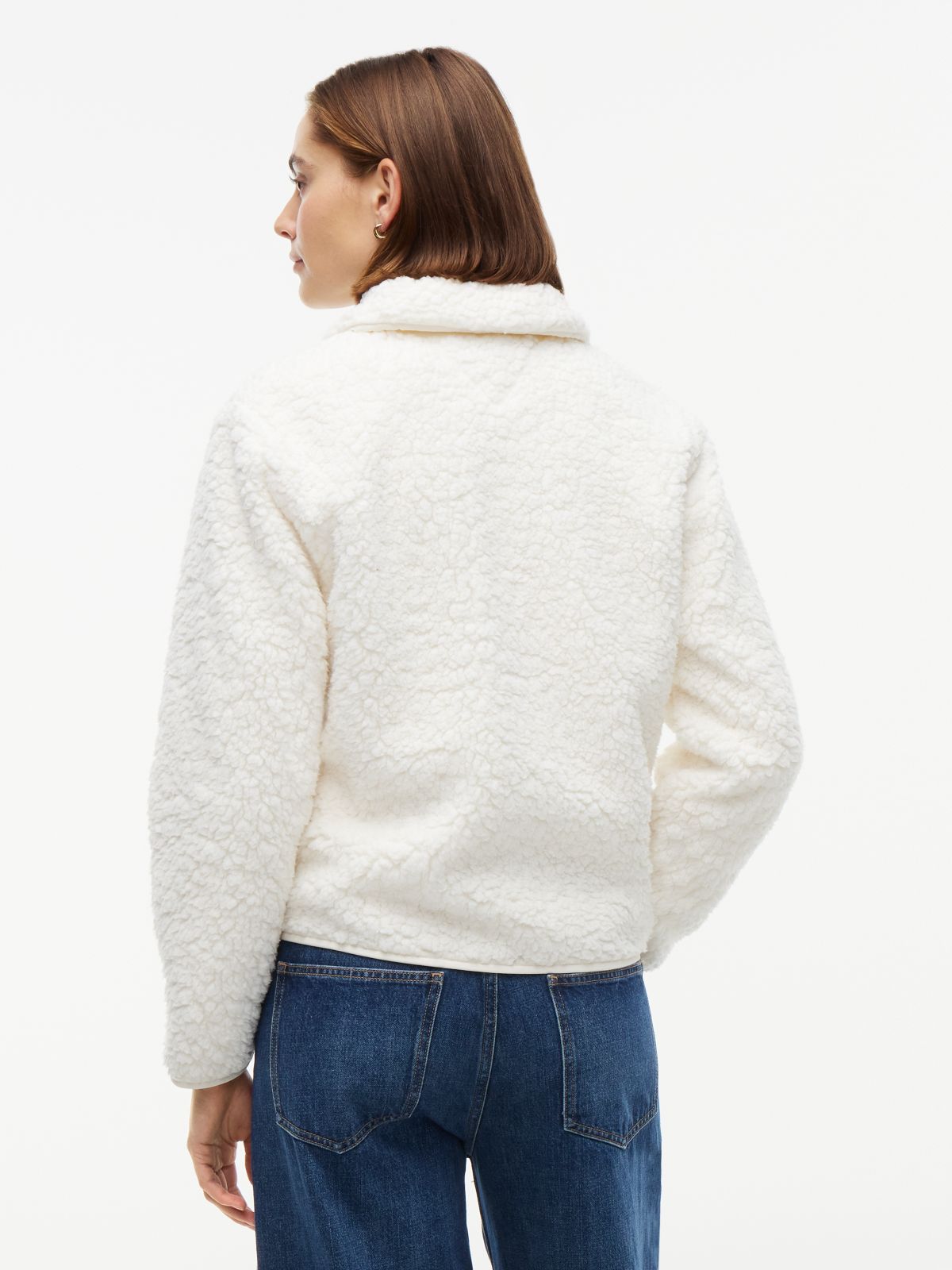 Gold-Button Teddy Fleece Jacket — Ivory