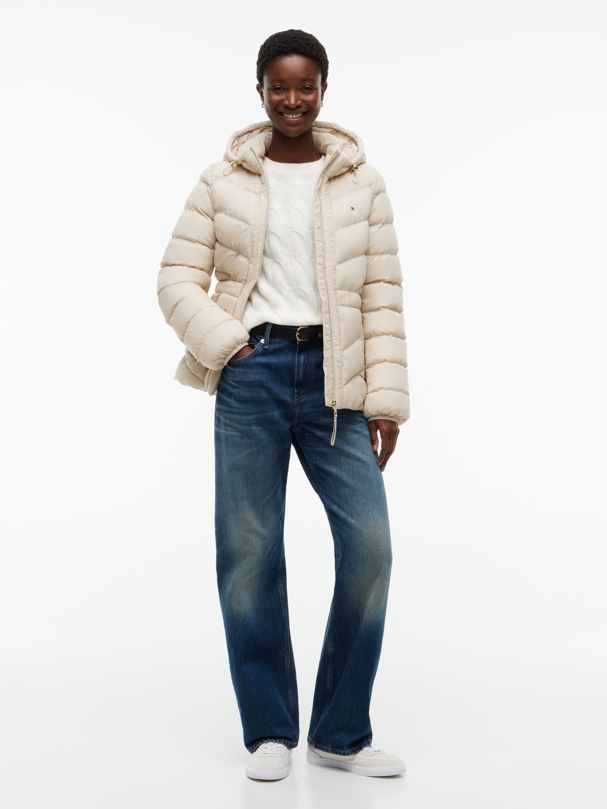 Lightweight Quilted Hooded Jacket — Classic Beige