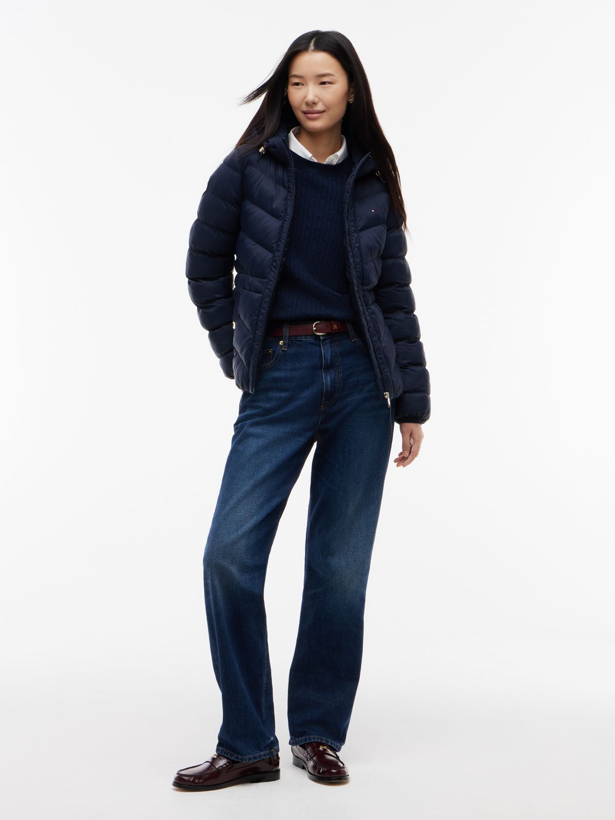 Lightweight Quilted Hooded Jacket — Navy Blue
