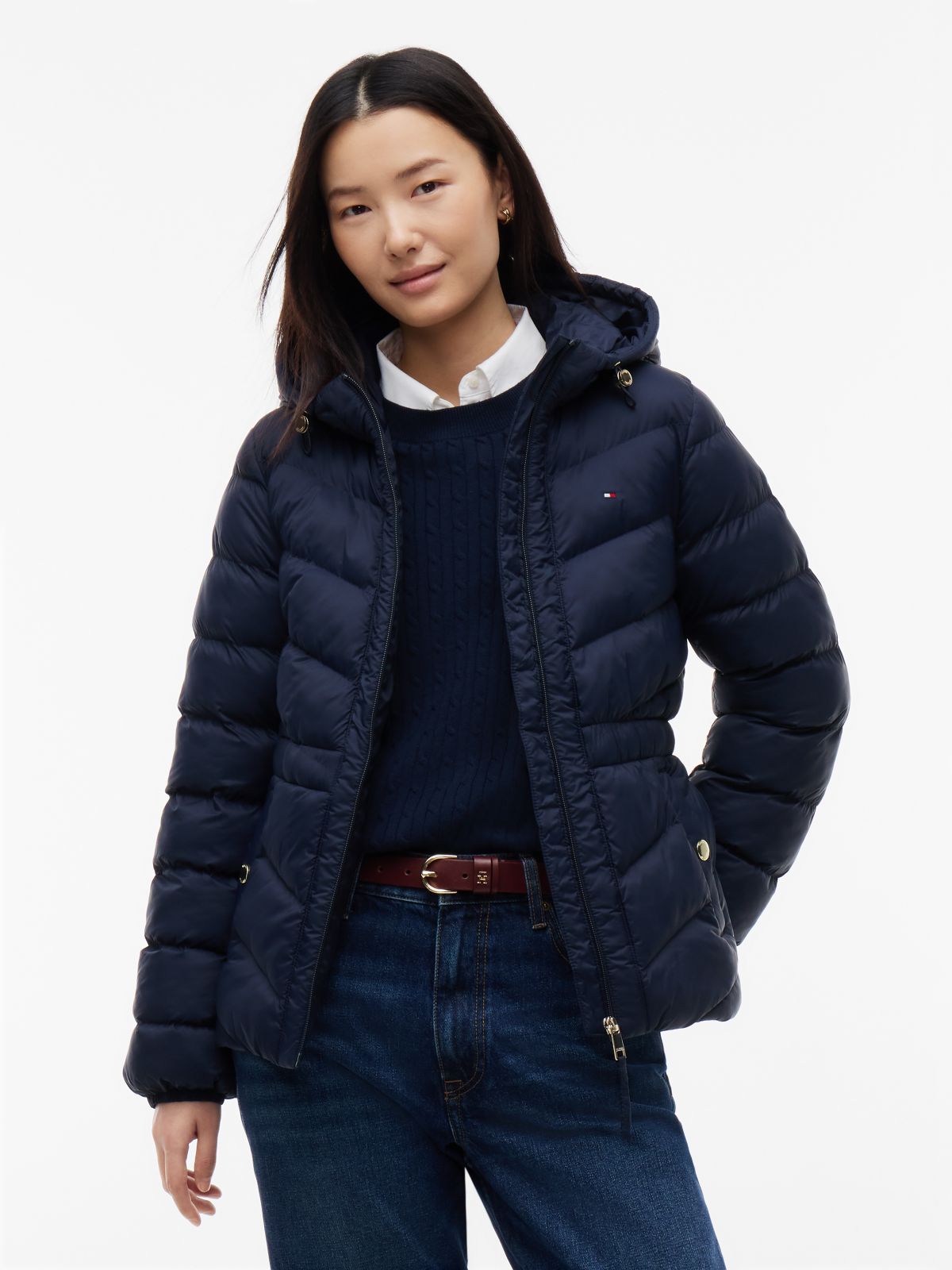 Lightweight Quilted Hooded Jacket — Navy Blue