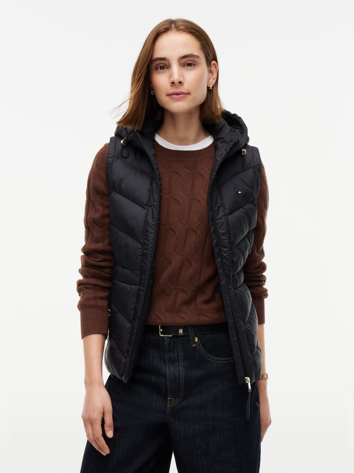 Lightweight Quilted Hooded Vest — Black