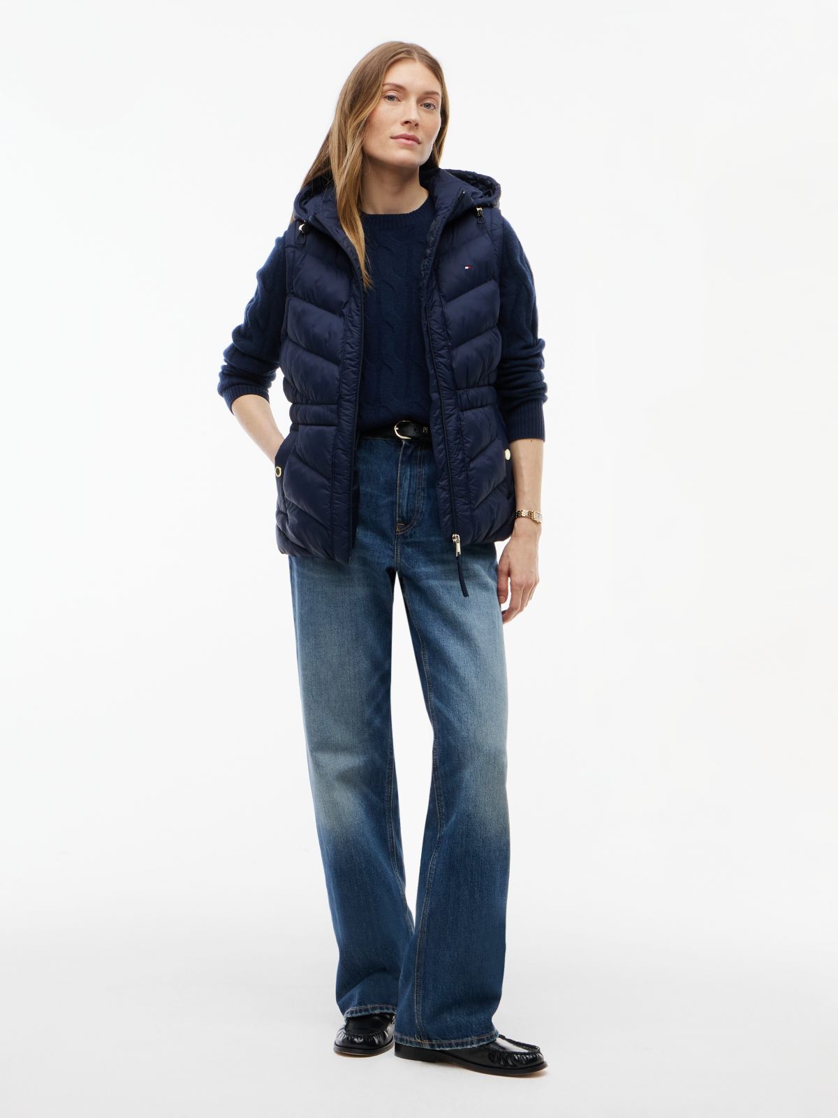 Lightweight Quilted Hooded Vest — Navy Blue