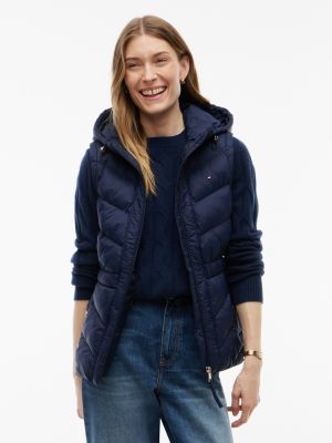 Lightweight Quilted Hooded Vest, Navy Blue