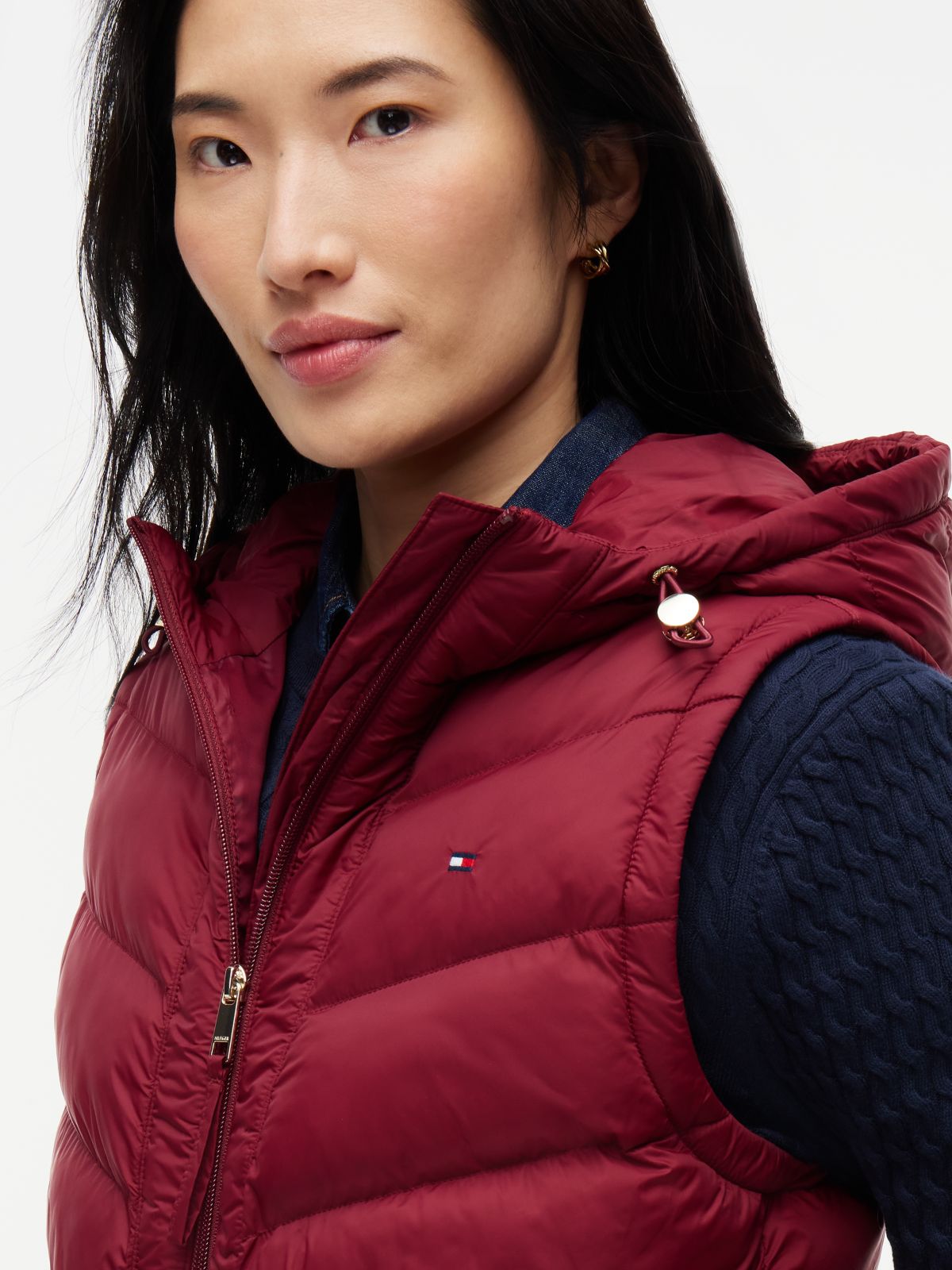 Lightweight Quilted Hooded Vest — Burgundy