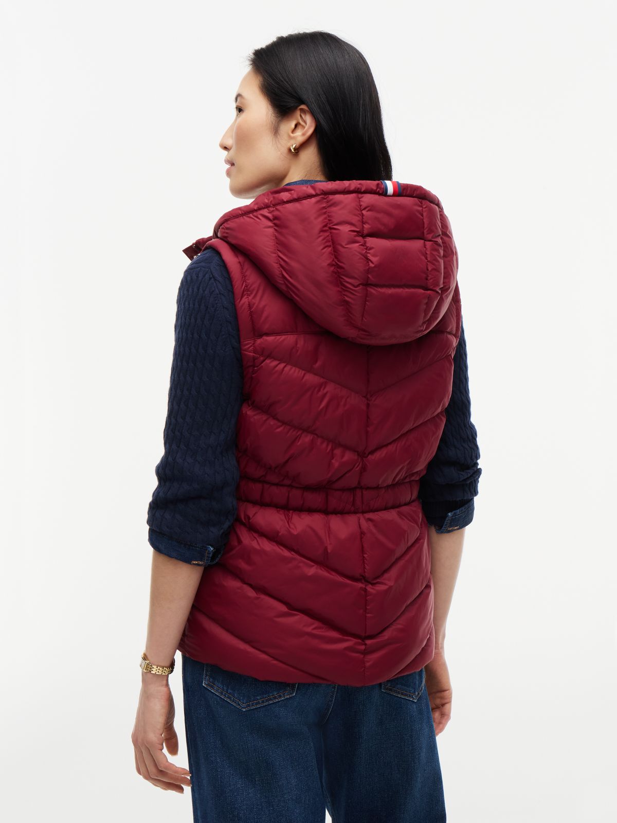Lightweight Quilted Hooded Vest — Burgundy