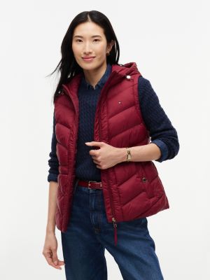 Lightweight Quilted Hooded Vest, Burgundy