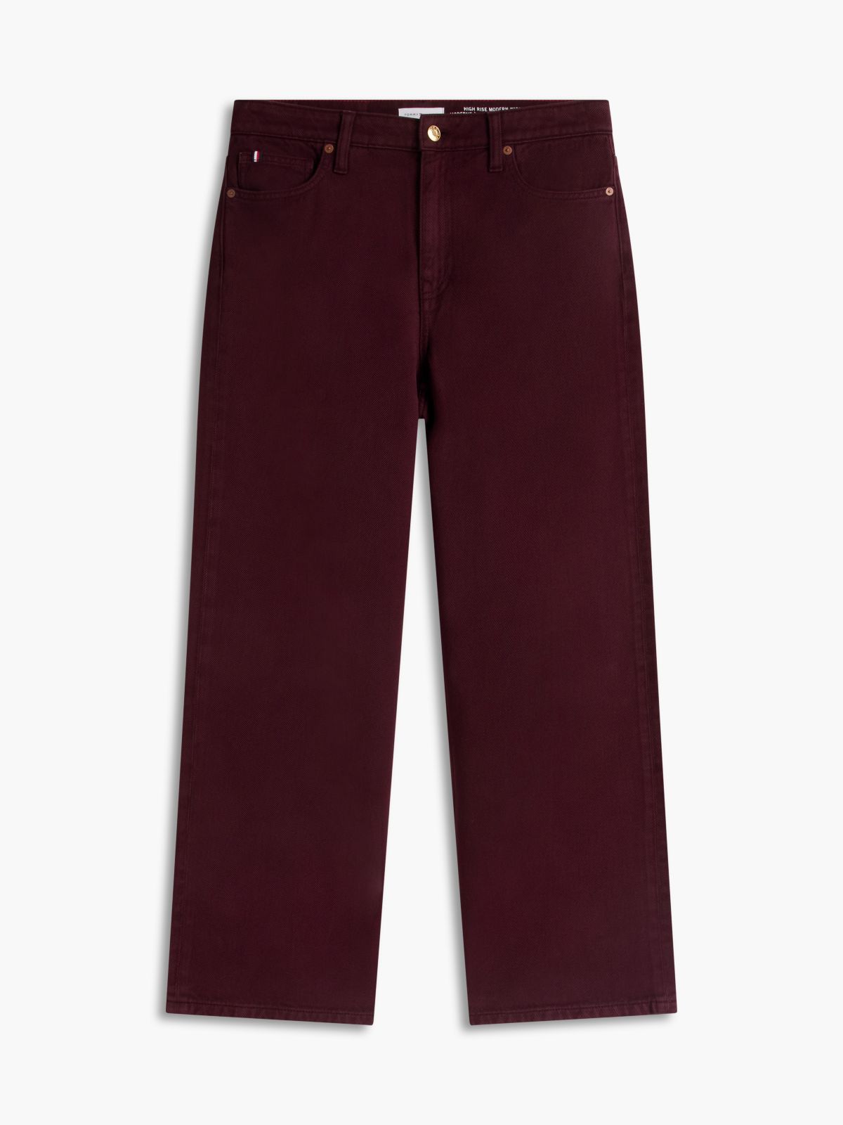 High-Rise Garment-Dyed Wide Leg Jean — Burgundy
