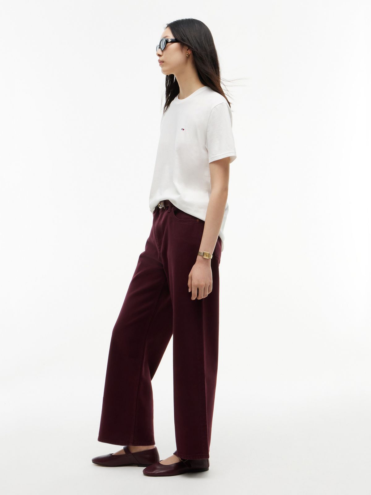 High-Rise Garment-Dyed Wide Leg Jean — Burgundy