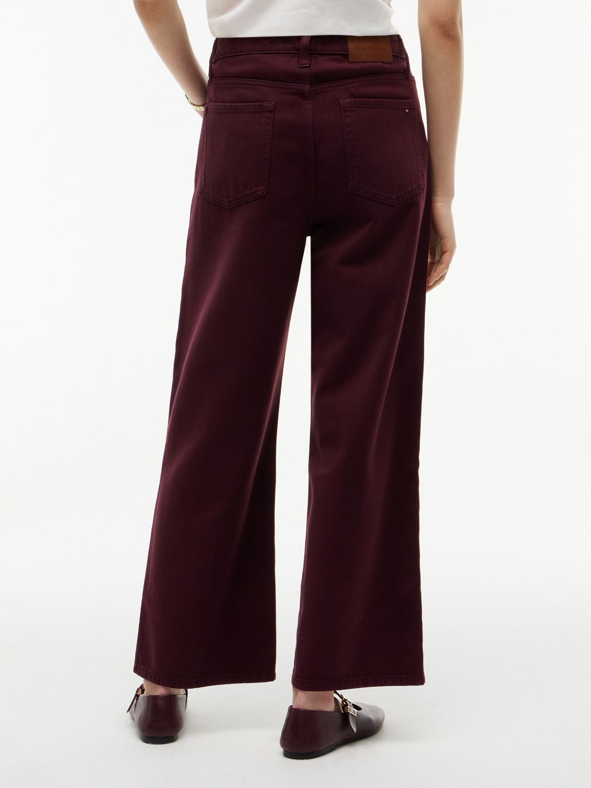 High-Rise Garment-Dyed Wide Leg Jean — Burgundy