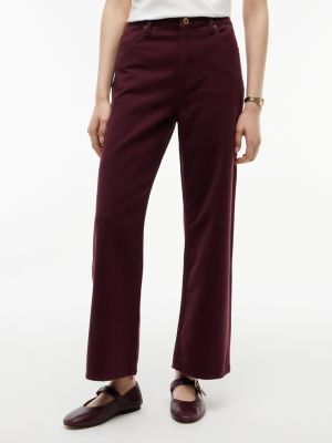 High-Rise Garment-Dyed Wide Leg Jean, Burgundy