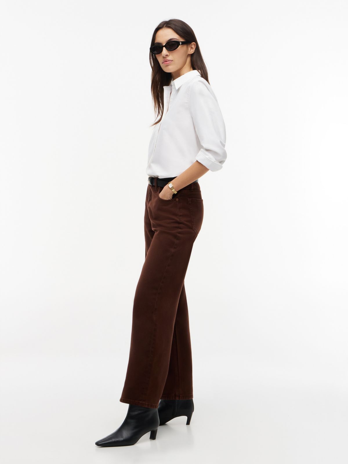 High-Rise Garment-Dyed Wide Leg Jean — Pure Brown
