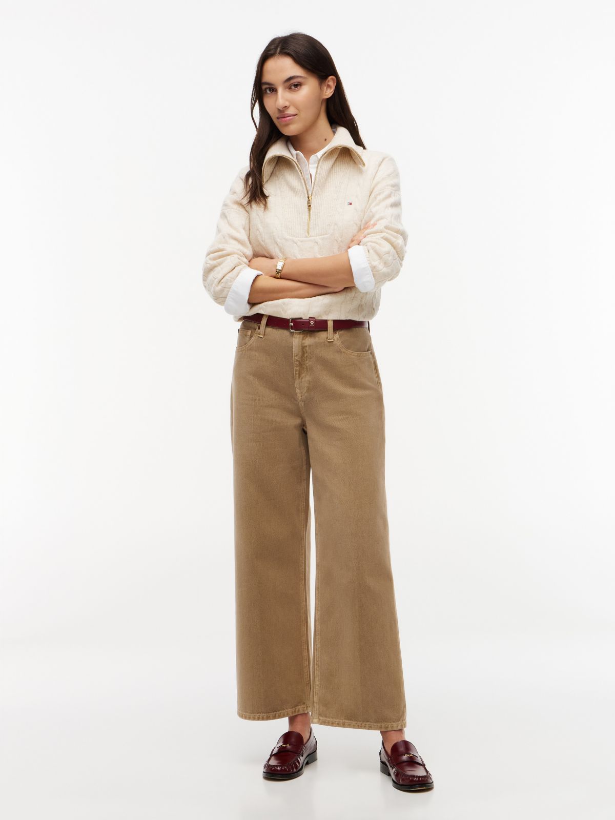 High-Rise Garment-Dyed Wide Leg Jean — Camel