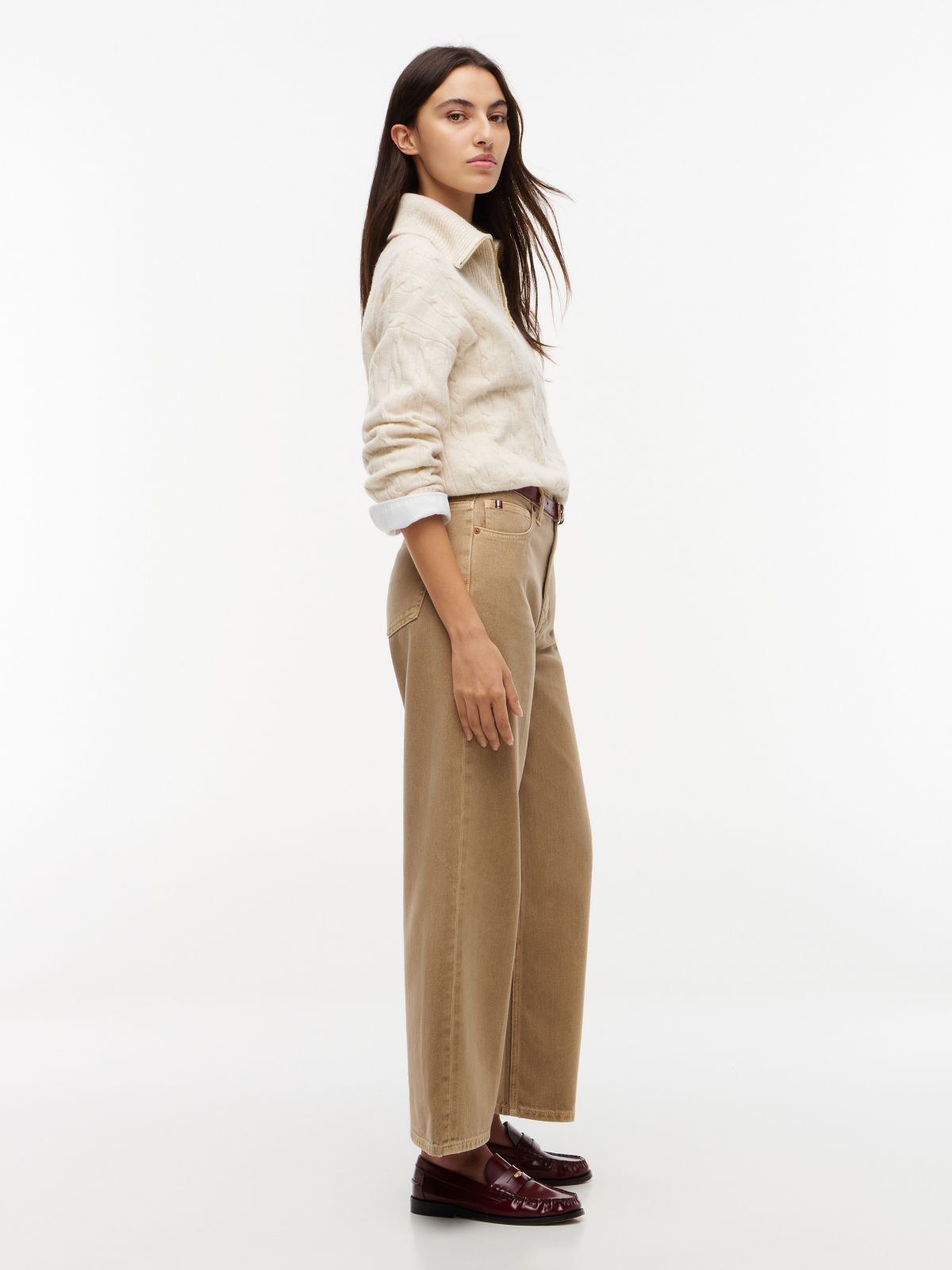 High-Rise Garment-Dyed Wide Leg Jean — Camel