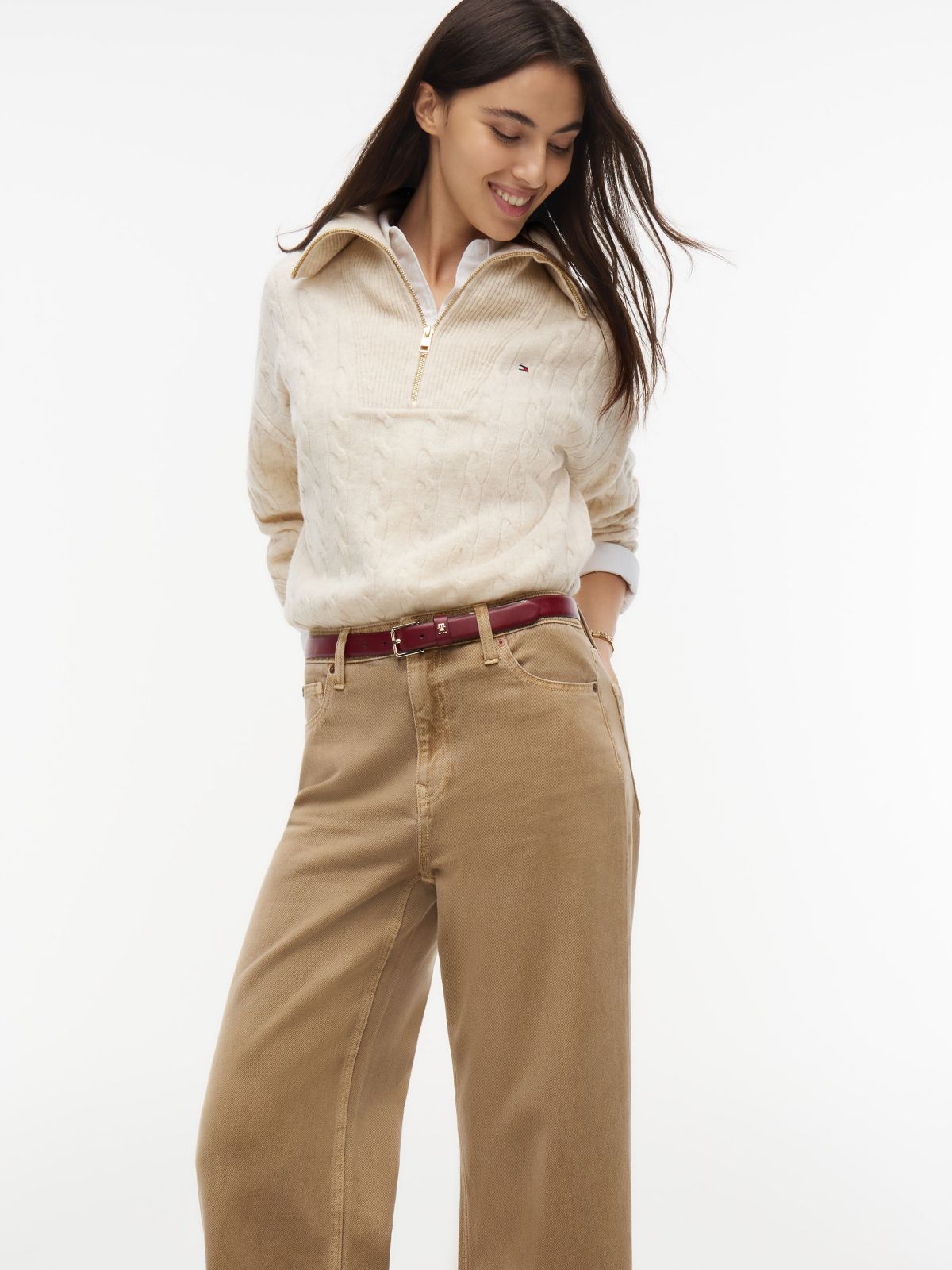 High-Rise Garment-Dyed Wide Leg Jean — Camel