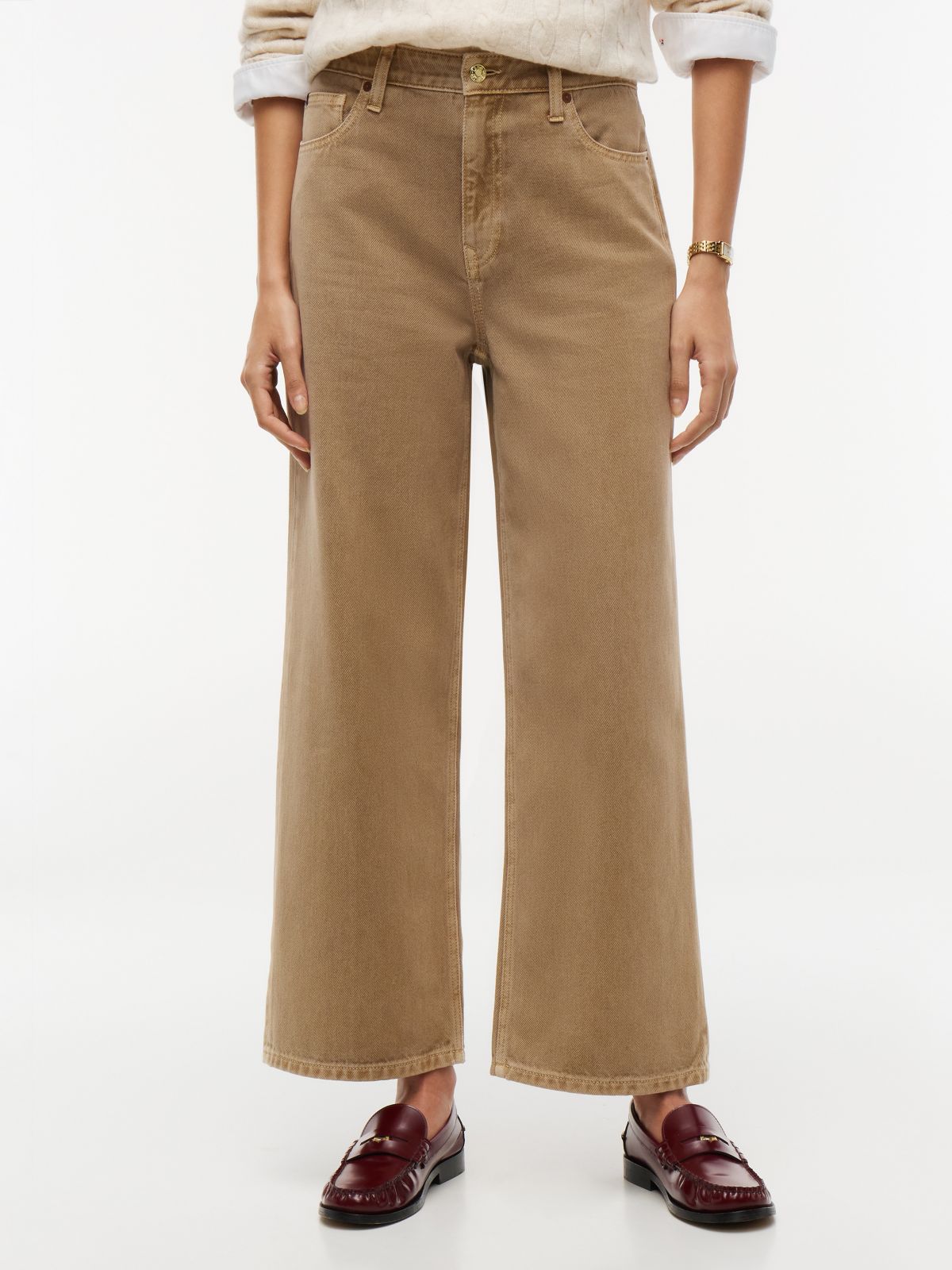 High-Rise Garment-Dyed Wide Leg Jean — Camel