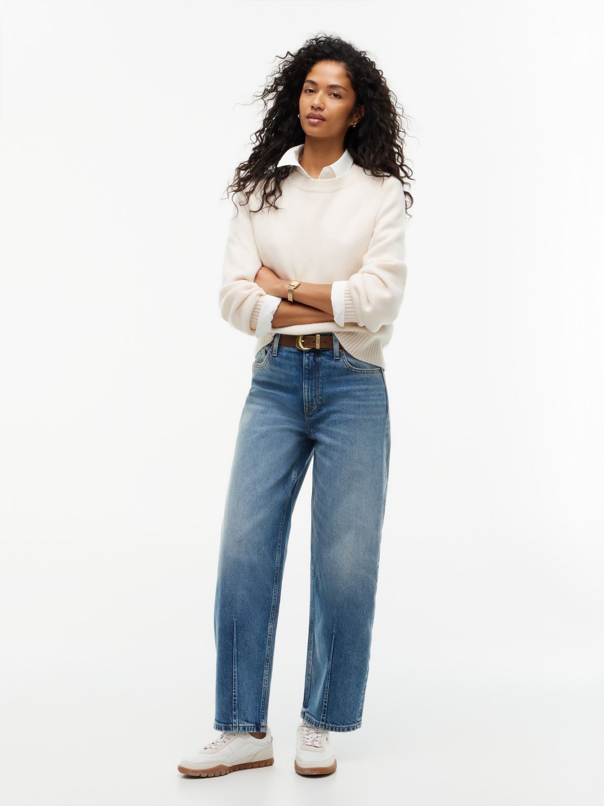 Stretch High-Rise Barrel Jean — Medium Wash