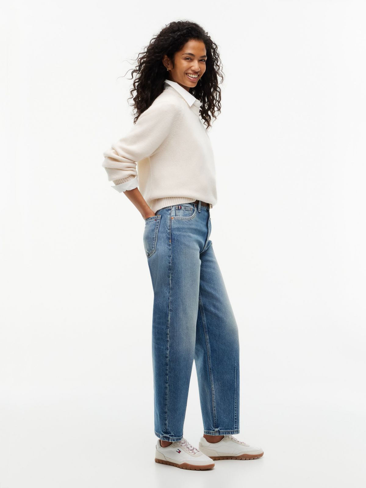 Stretch High-Rise Barrel Jean — Medium Wash