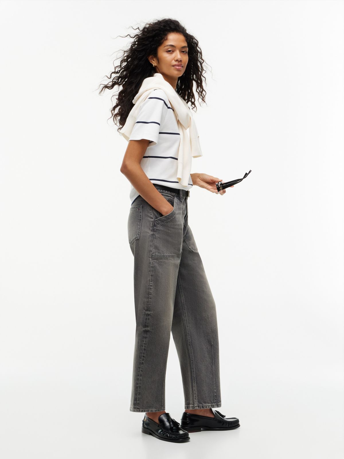 Stretch High-Rise Barrel Jean — Washed Grey