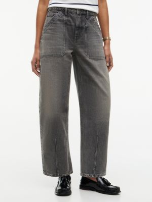 Stretch High-Rise Barrel Jean, Washed Grey