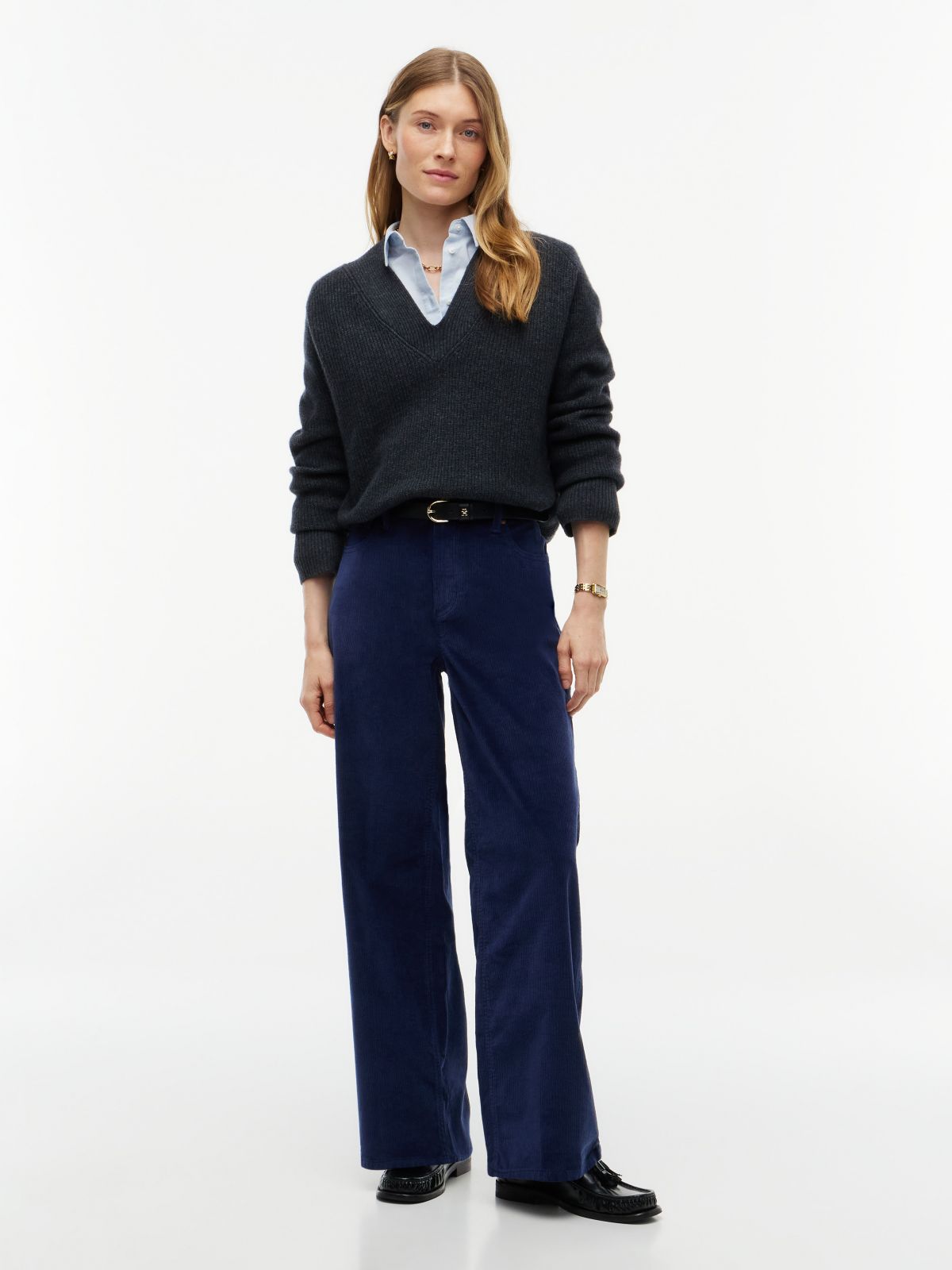 Stretch Corduroy Wide Leg Pant — Carbon Navy