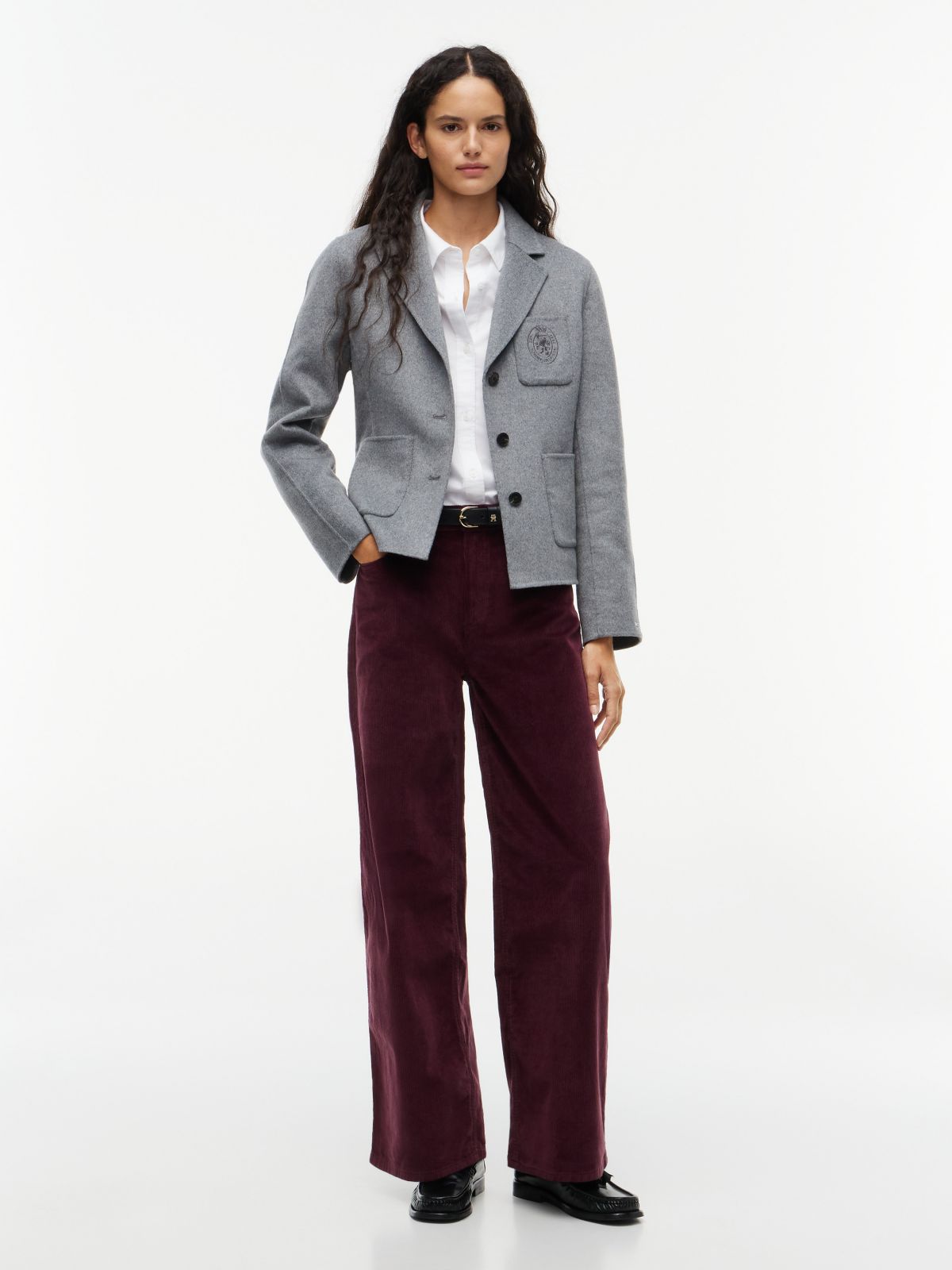 Stretch Corduroy Wide Leg Pant — Deep Burgundy