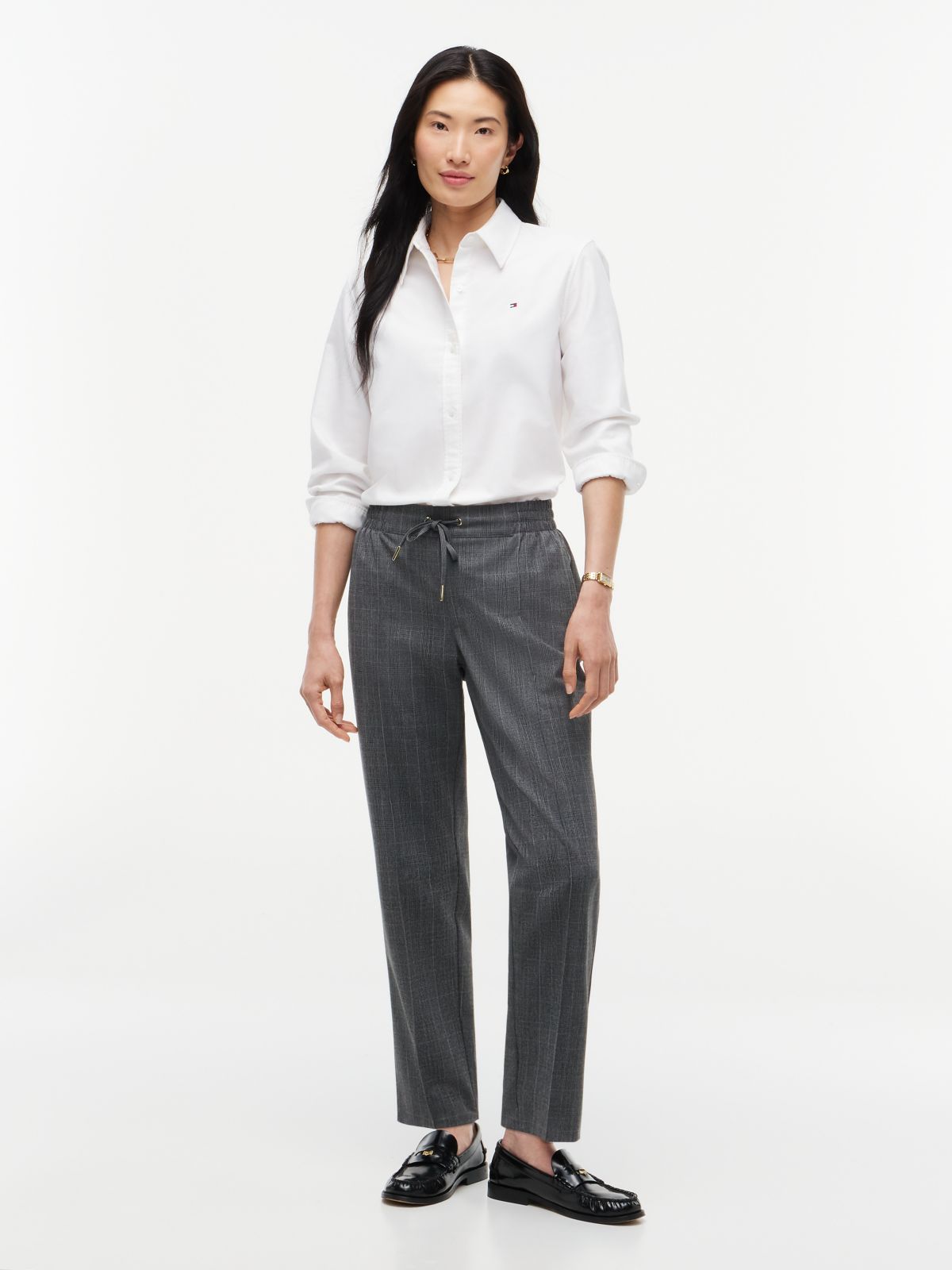 Tapered Drawstring Jogger Pant — Light Grey Pinstripe