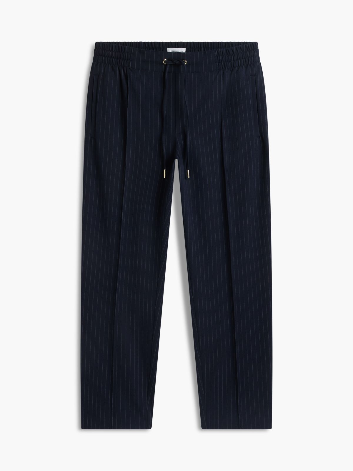 Tapered Drawstring Jogger Pant — Navy Pinstripe