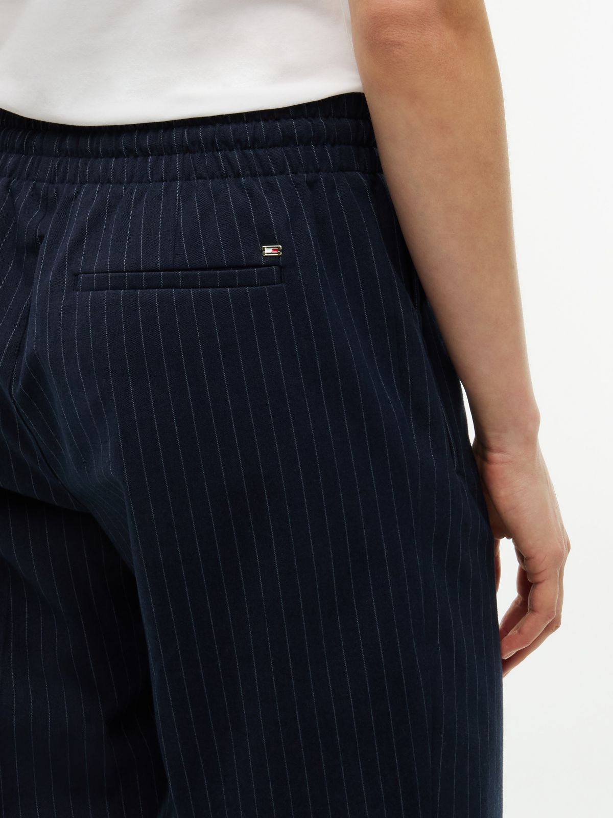 Tapered Drawstring Jogger Pant — Navy Pinstripe