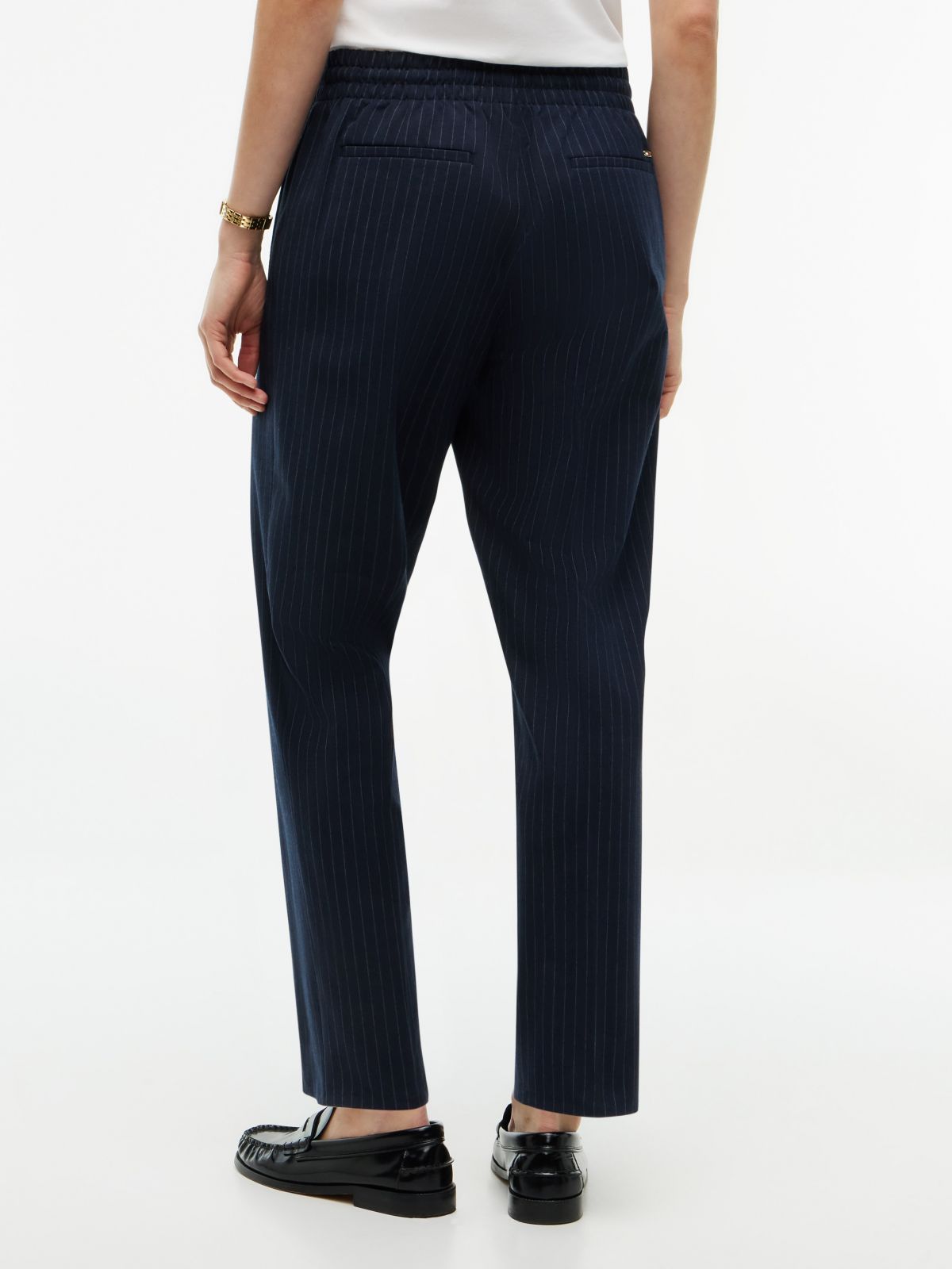 Tapered Drawstring Jogger Pant — Navy Pinstripe