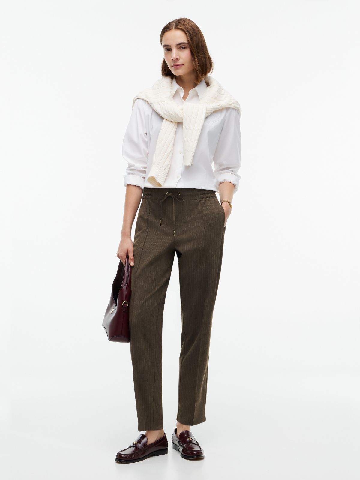 Tapered Drawstring Jogger Pant — Brown Pinstripe